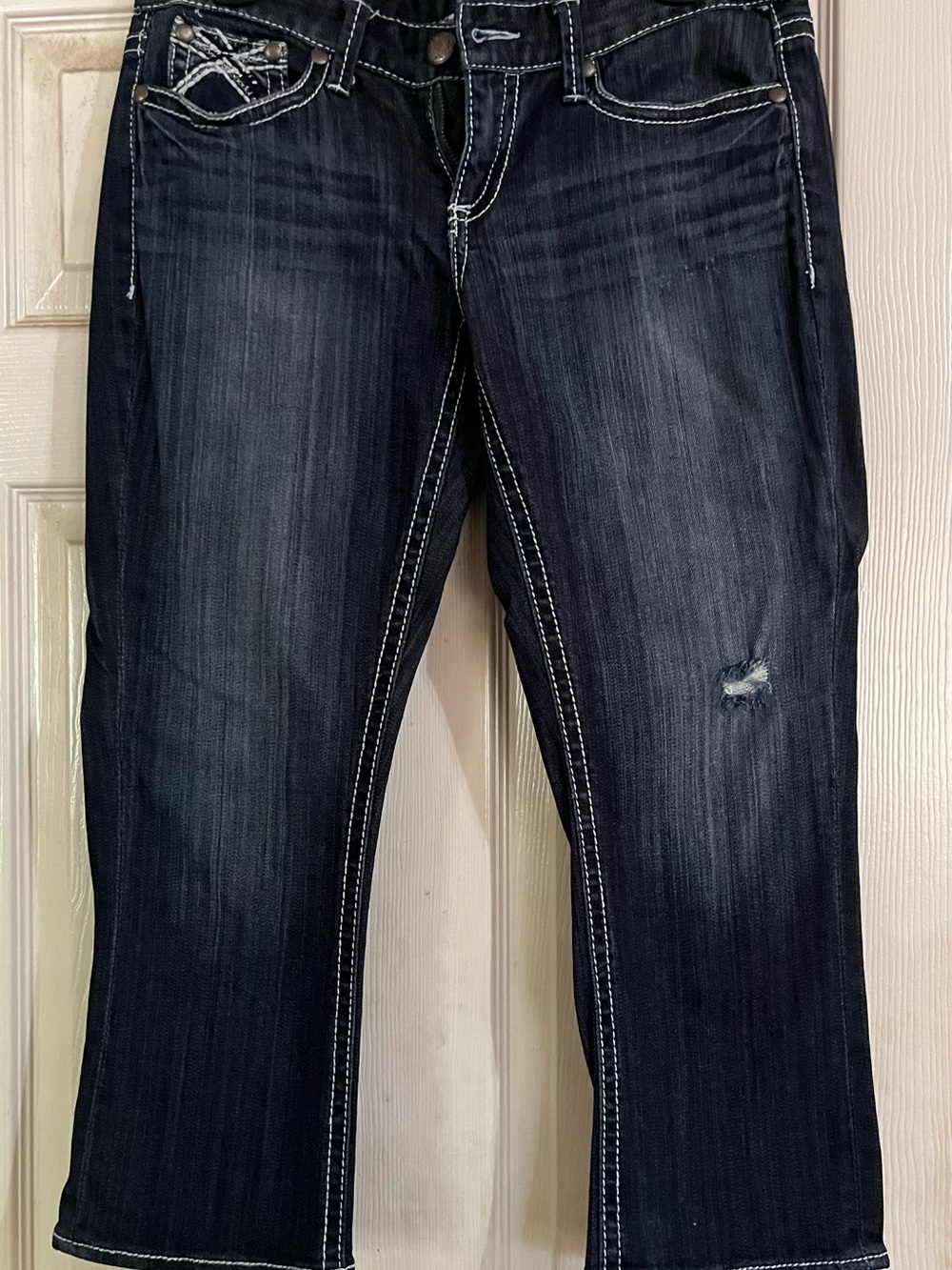 Maurices Indigo Cropped Jeans with White Stitching